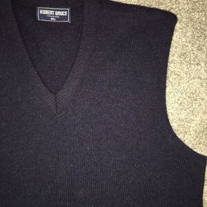 Vintage Robert Bruce made in USA Wool V neck sweater vest XL navy blue retro